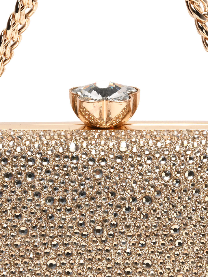 Rocia By Regal Gold Women Diamond Studded Metal Clutch