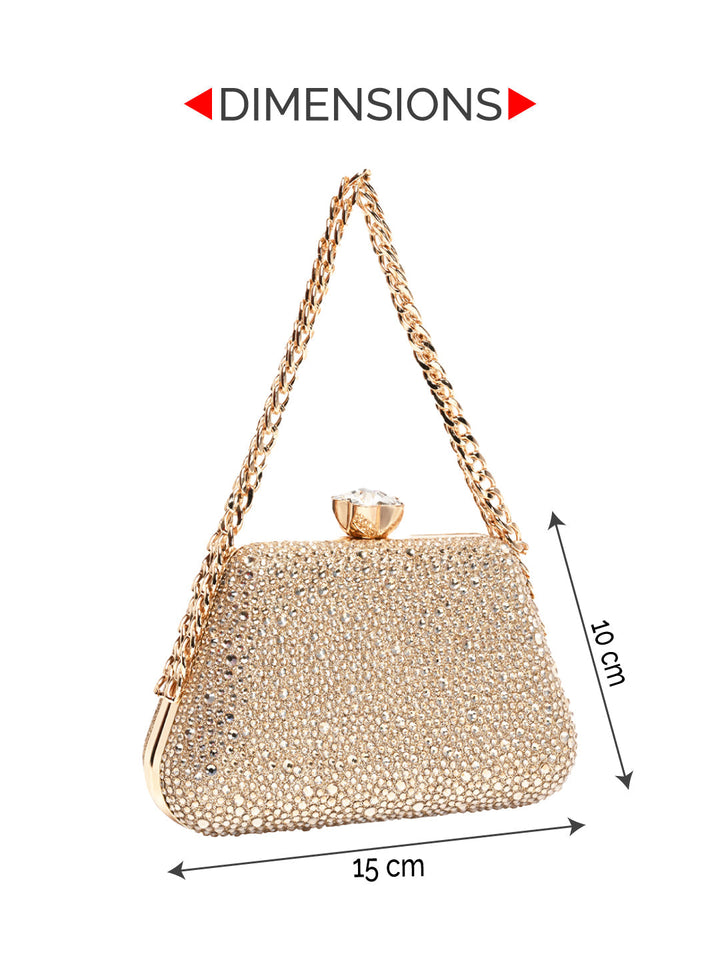 Rocia By Regal Gold Women Diamond Studded Metal Clutch