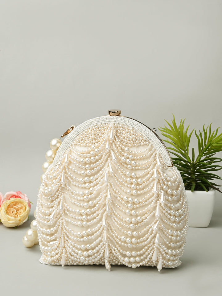 Rocia By Regal Ivory Women Pearl Work Potli