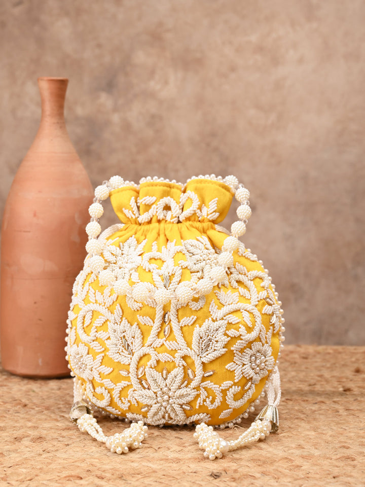 Rocia By Regal Yellow Women Embroidered Potli