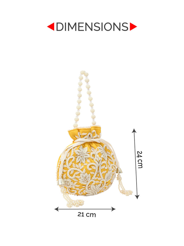 Rocia By Regal Yellow Women Embroidered Potli