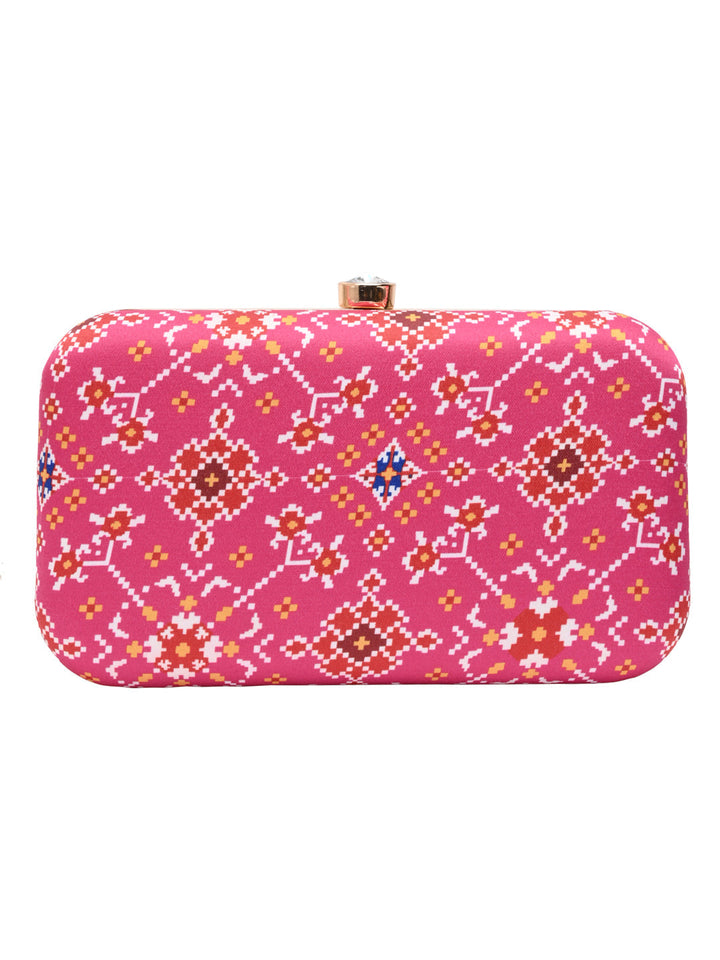 Rocia By Regal Pink Women Silk Patola Print Metal Clutch