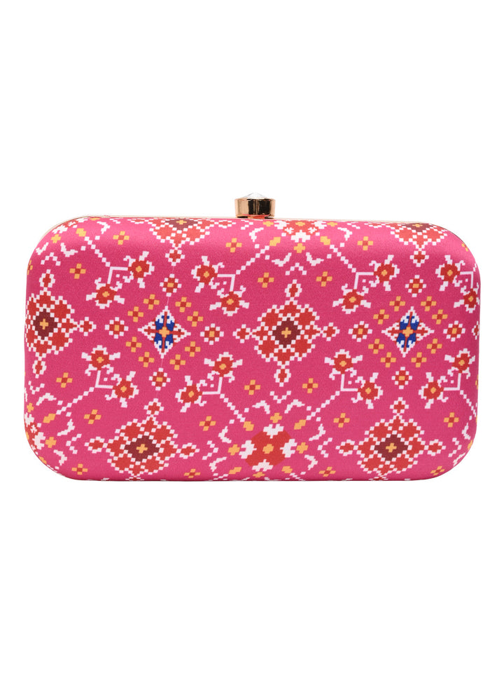 Rocia By Regal Pink Women Silk Patola Print Metal Clutch
