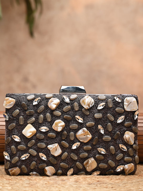 Rocia By Regal Grey Women Mother Of Pearl Hand Embroidered Clutch