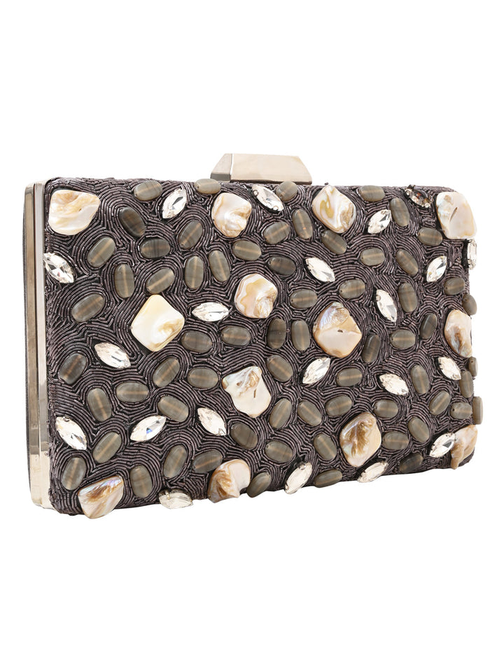 Rocia By Regal Grey Women Mother Of Pearl Hand Embroidered Clutch