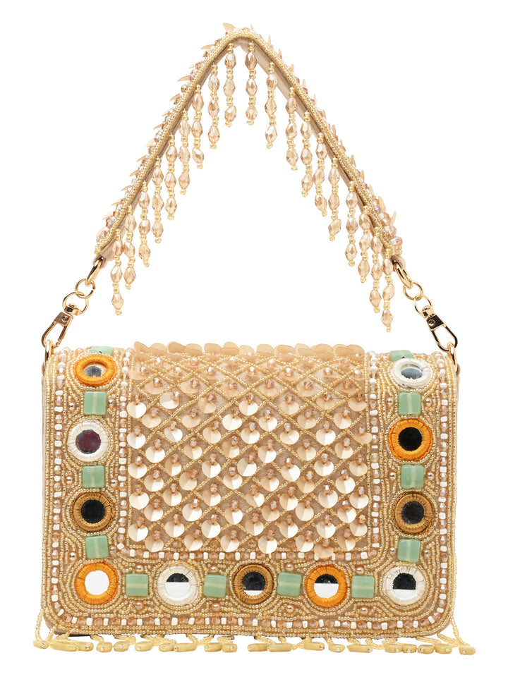 Rocia By Regal Golden Women Heavy Hand Embroidered Bag