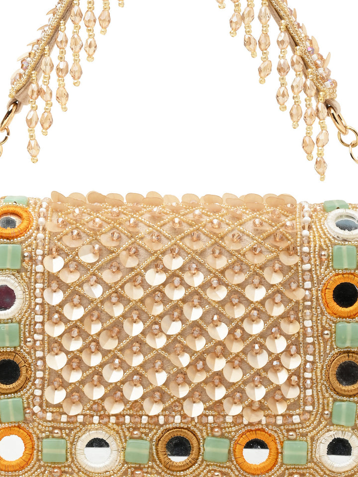 Rocia By Regal Golden Women Heavy Hand Embroidered Bag