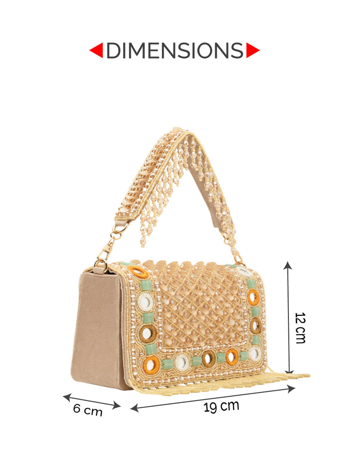 Rocia By Regal Golden Women Heavy Hand Embroidered Bag