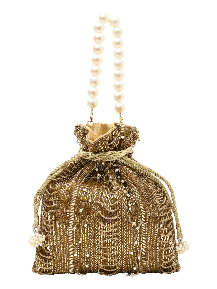 Rocia By Regal Golden Women Hand Embroidered Potli