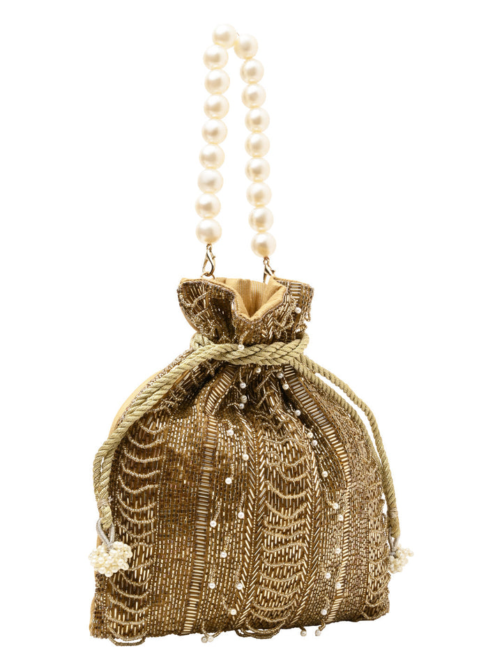 Rocia By Regal Golden Women Hand Embroidered Potli