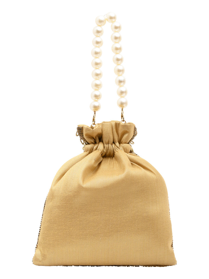 Rocia By Regal Golden Women Hand Embroidered Potli