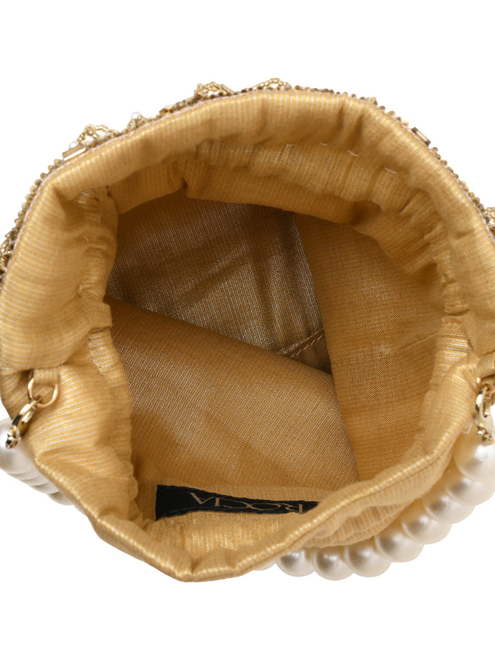 Rocia By Regal Golden Women Hand Embroidered Potli