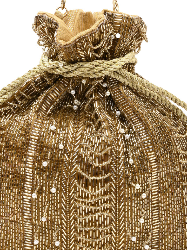 Rocia By Regal Golden Women Hand Embroidered Potli