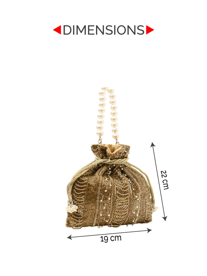 Rocia By Regal Golden Women Hand Embroidered Potli