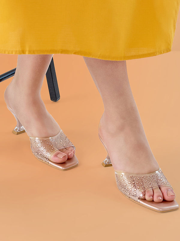 Rocia By Regal Rose Gold Women Vinyl Diamond Studded Stilettos