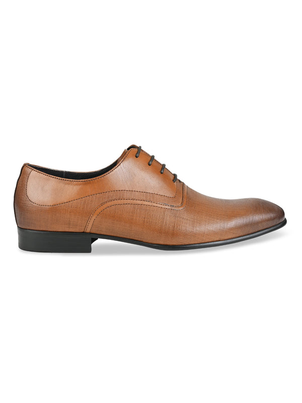 Imperio By Regal Tan Men Textured Leather Formal Lace Ups