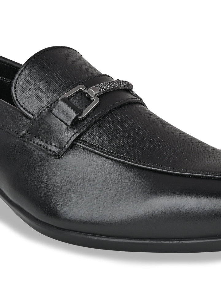Regal Black Men Leather Buckled Slip-Ons