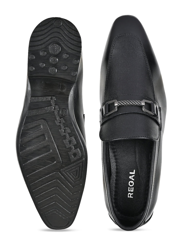 Regal Black Men Leather Buckled Slip-Ons