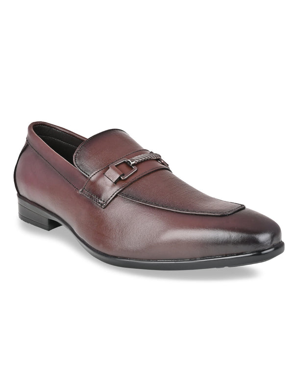 Regal Cherry Men Leather Buckled Slip-Ons