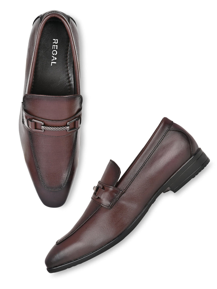 Regal Cherry Men Leather Buckled Slip-Ons