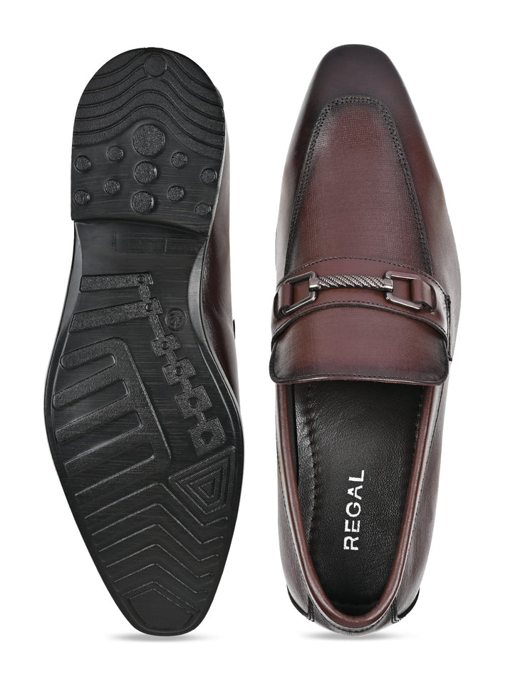 Regal Cherry Men Leather Buckled Slip-Ons