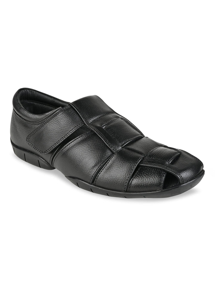 Regal Black Men Woven Leather Slip Ons