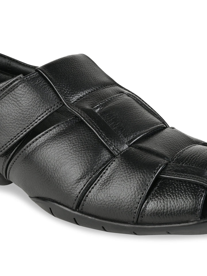 Regal Black Men Woven Leather Slip Ons