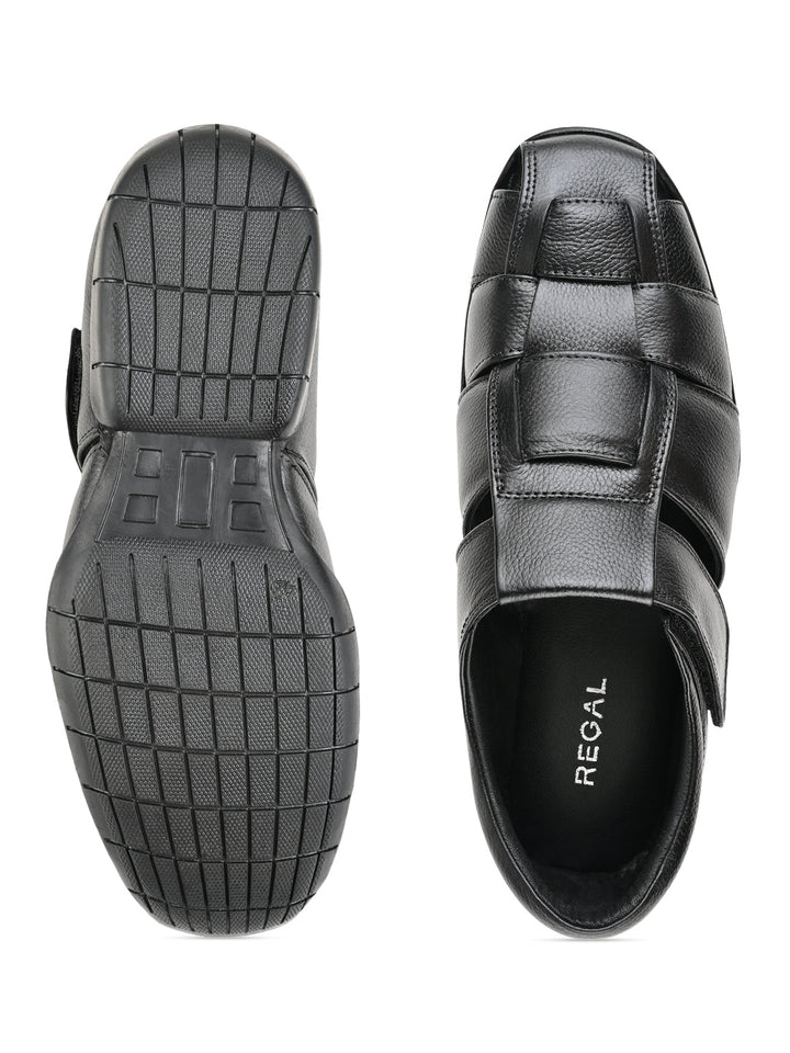 Regal Black Men Woven Leather Slip Ons