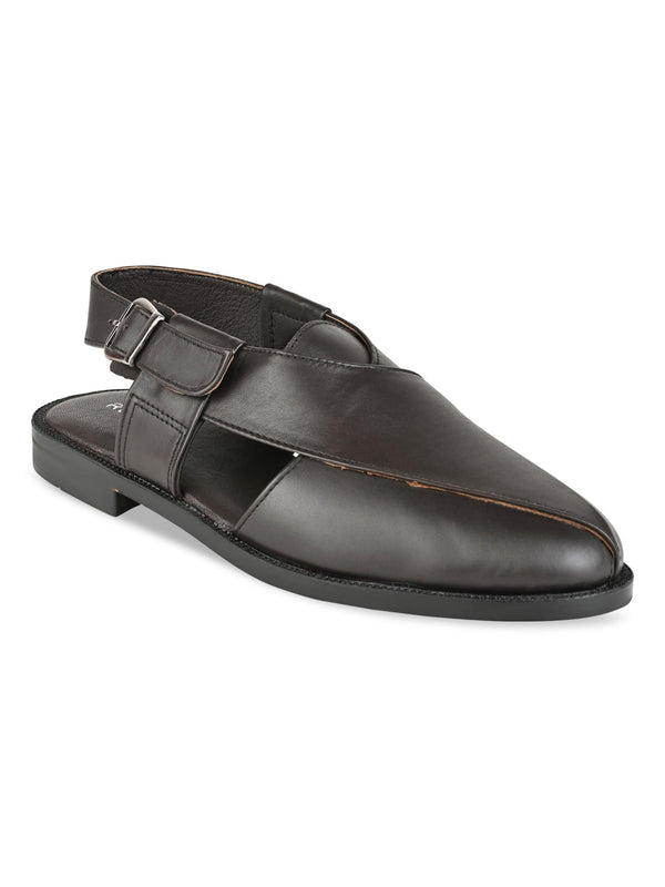 Regal Brown Men Leather Slip On Sandals