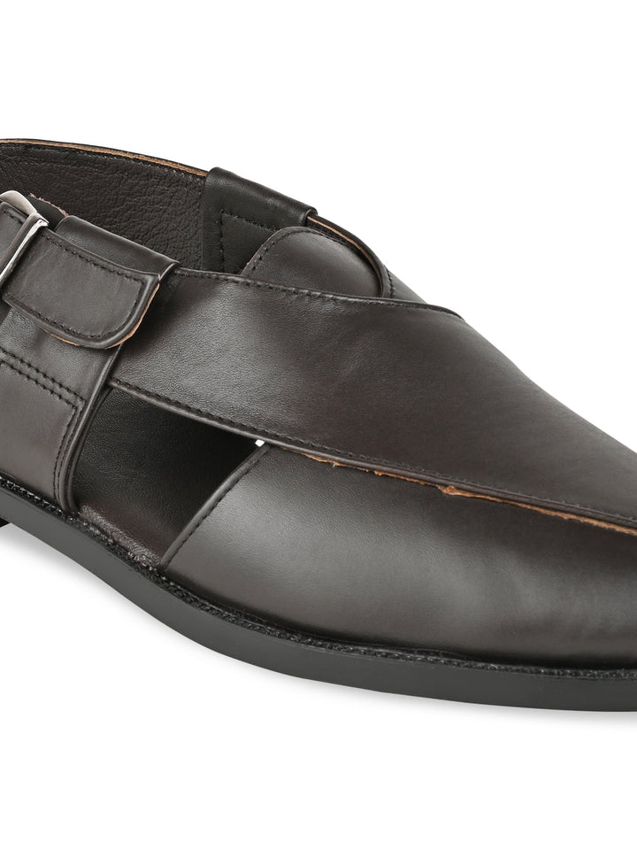 Regal Brown Men Leather Slip On Sandals