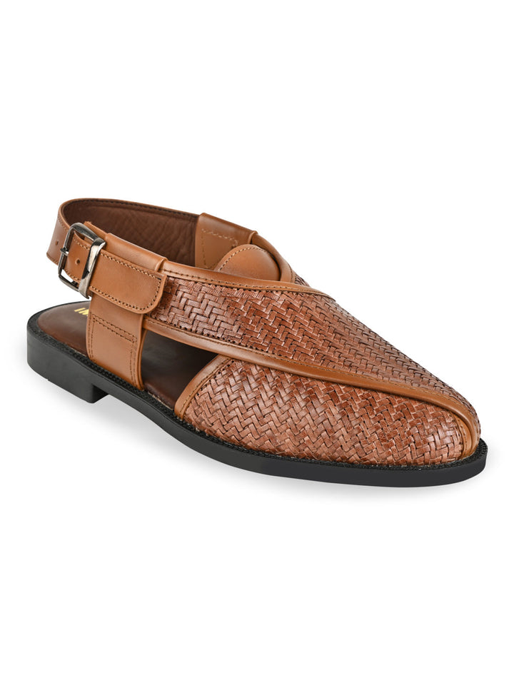 Imperio Tan Men Woven Leather Slip On Sandals