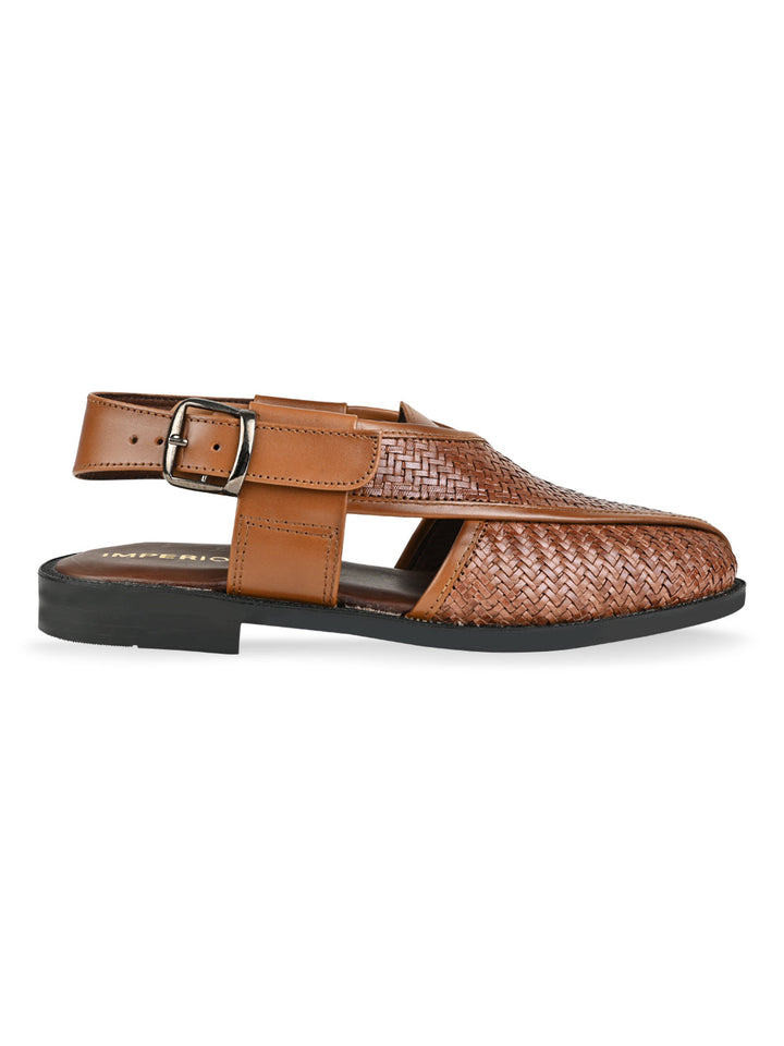 Imperio Tan Men Woven Leather Slip On Sandals