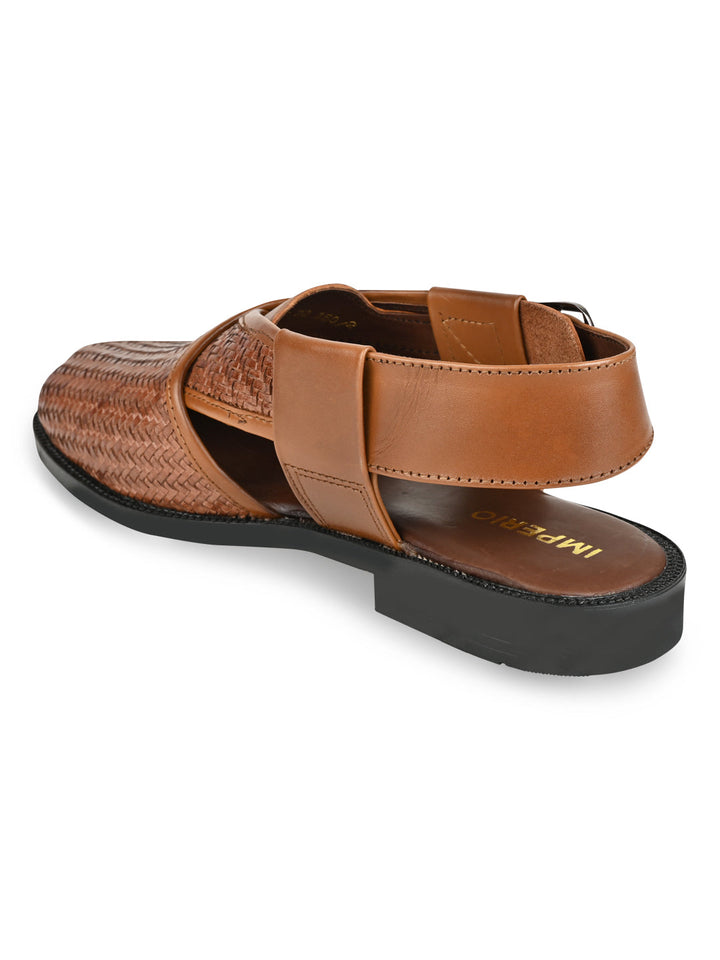 Imperio Tan Men Woven Leather Slip On Sandals