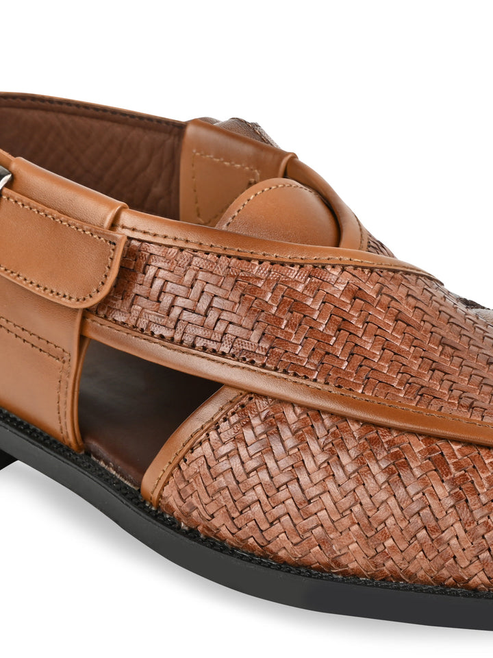 Imperio Tan Men Woven Leather Slip On Sandals