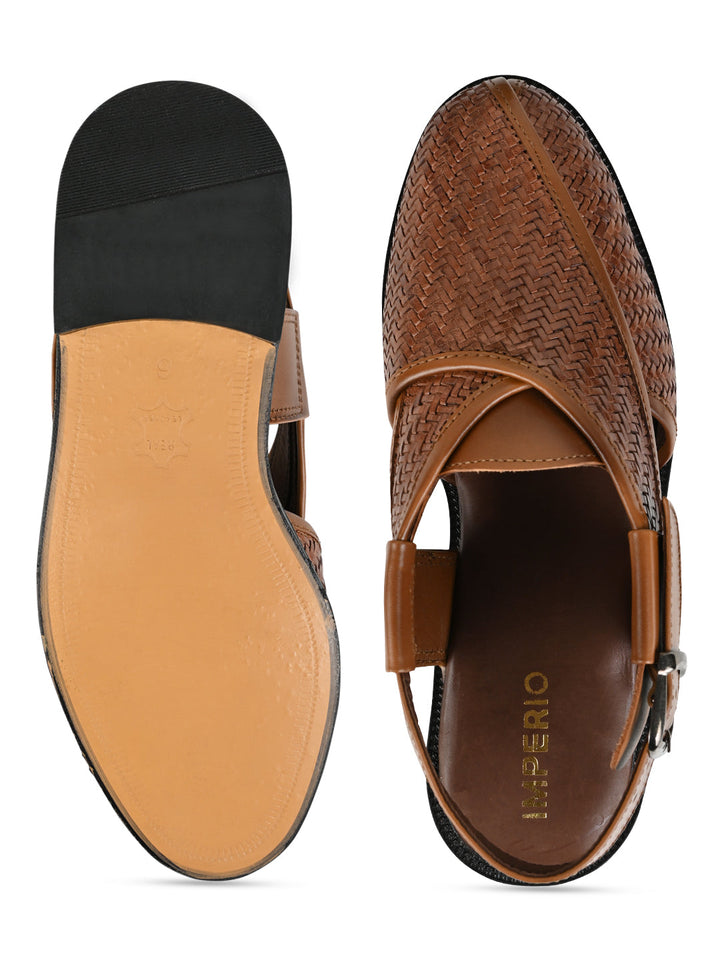 Imperio Tan Men Woven Leather Slip On Sandals