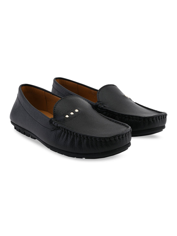 Empower By Rocia Black Women Leather Comfort Loafers