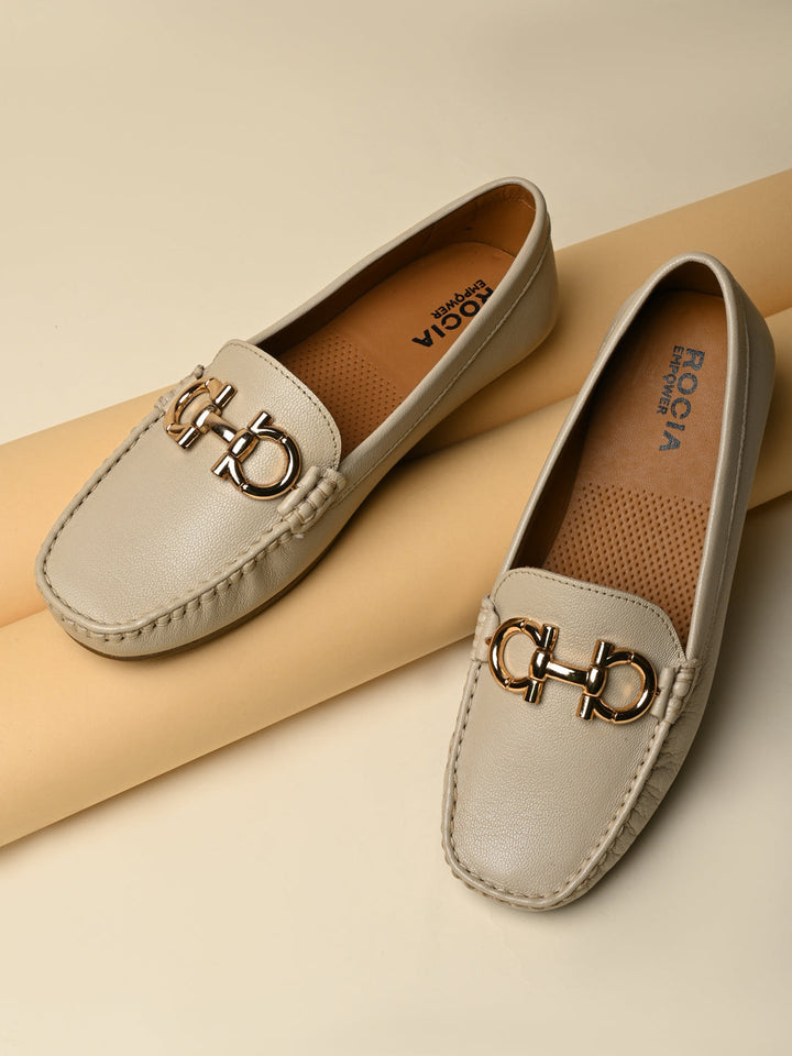 Empower By Rocia Beige Women Comfort Buckled Ballerinas