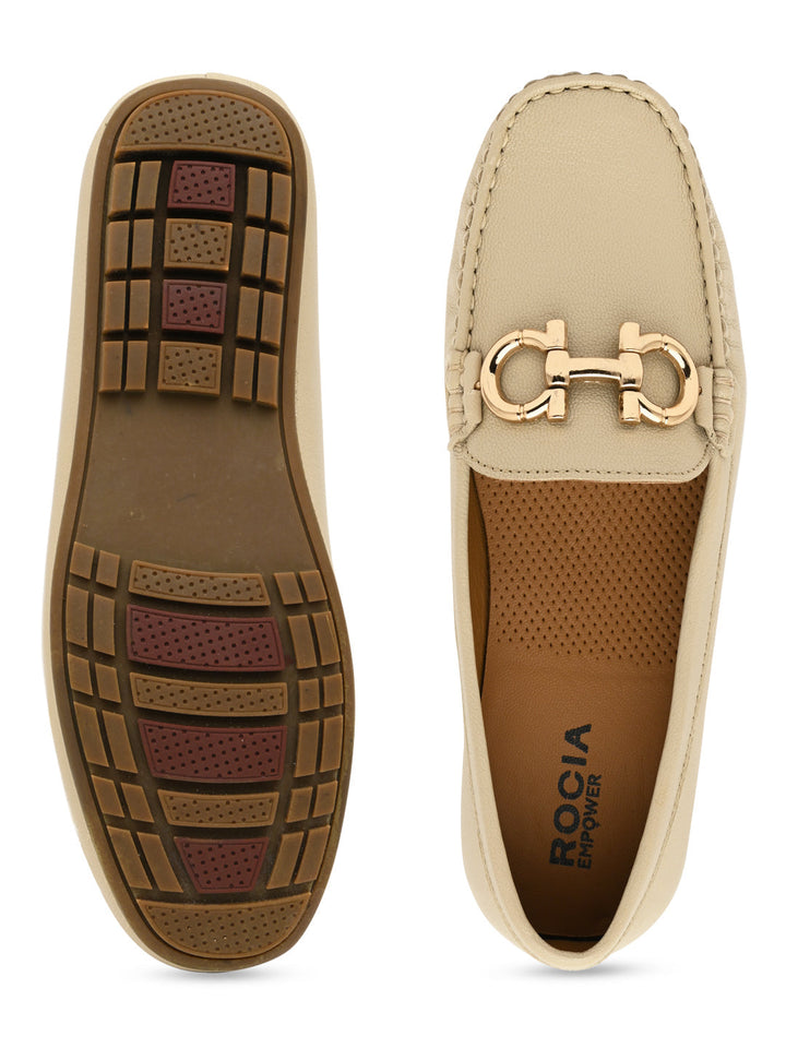 Empower By Rocia Beige Women Comfort Buckled Ballerinas