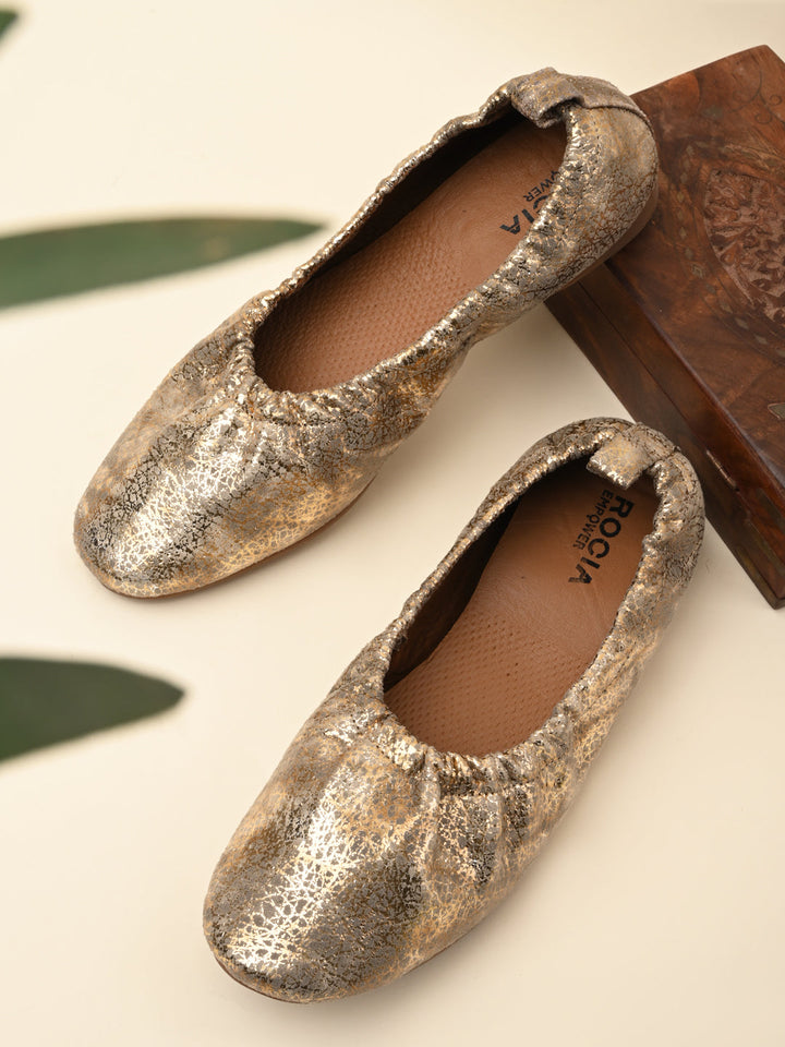 Empower By Rocia Gold Women Elasticated Ballerinas