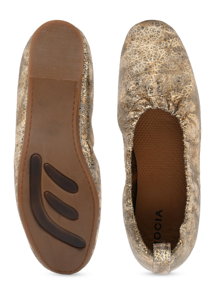 Empower By Rocia Gold Women Elasticated Ballerinas