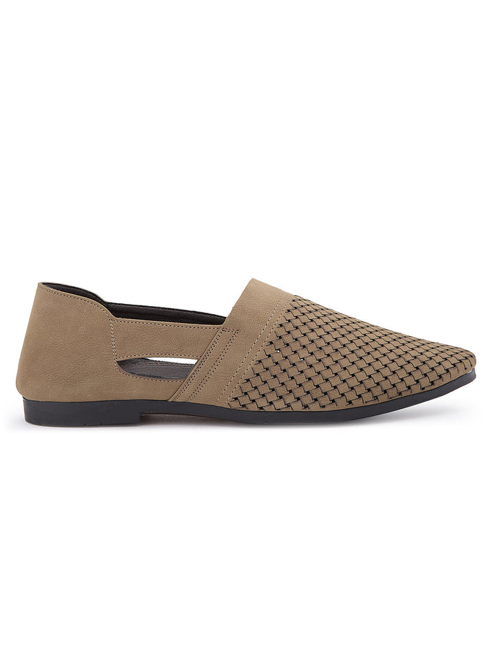 Regal Chickoo Mens Laser Cut Suede Casual Slip Ons