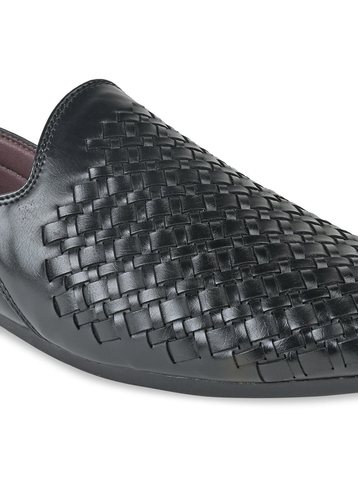Regal Black Men Woven Chatai Slip Ons