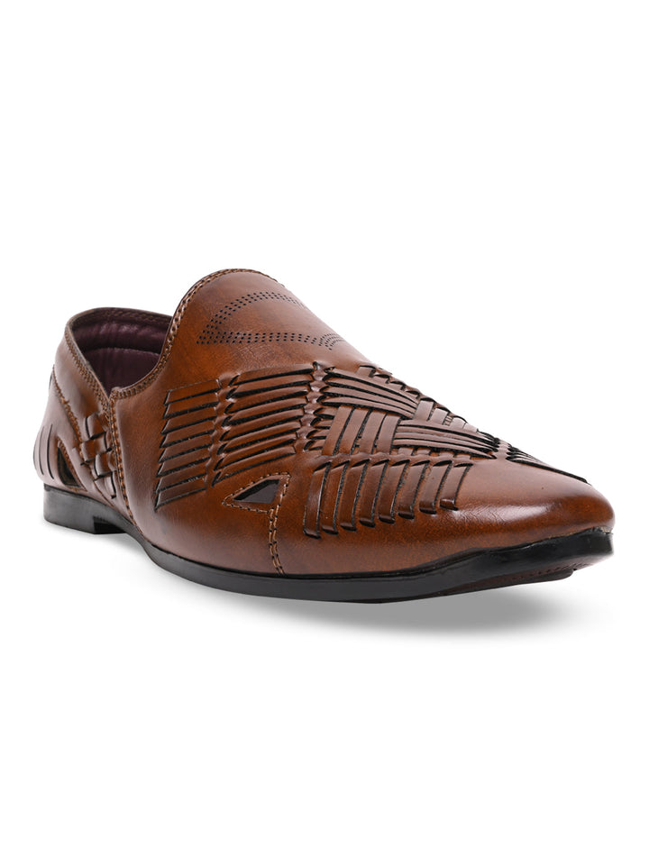 Regal Brown Men Ethnic Woven Juttis