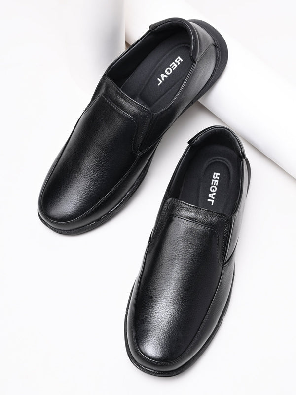 Regal Black Men Comfort Leather Slip Ons