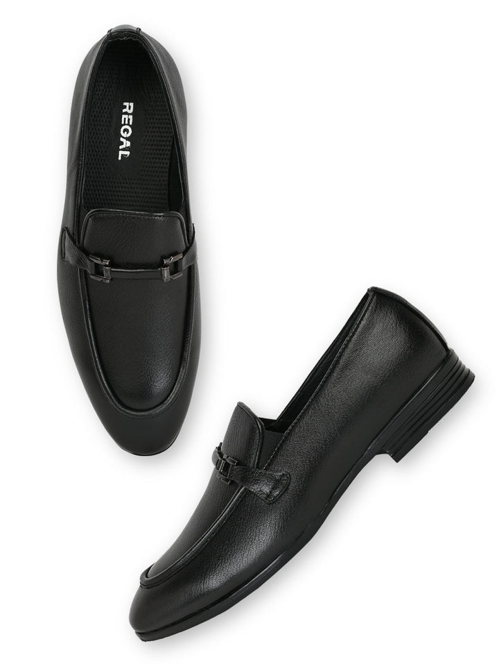 Regal Black Men Leather Formal Slip Ons