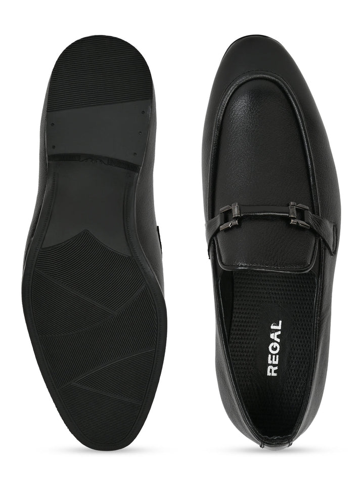 Regal Black Men Leather Formal Slip Ons