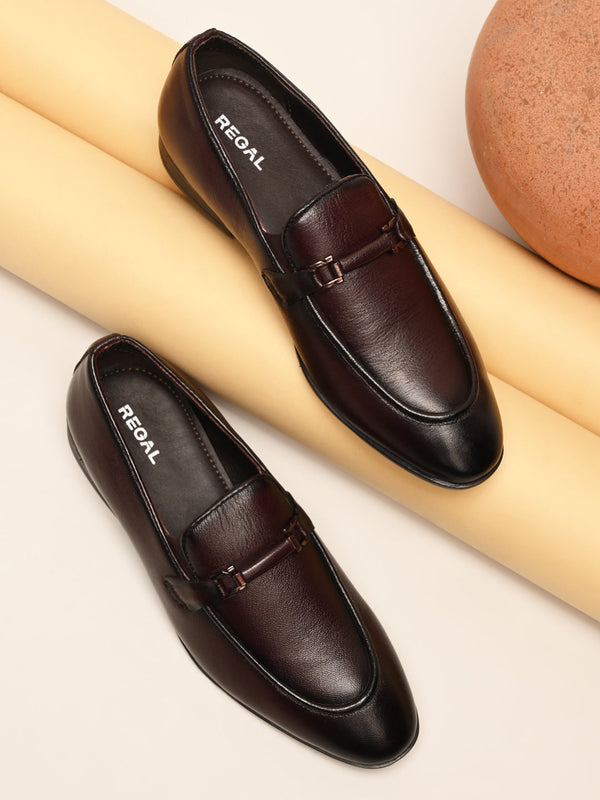 Regal Bordo Men Formal Buckled Leather Slip Ons