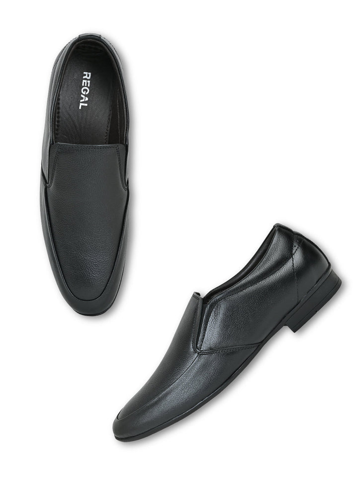 Regal Black Men Leather Slip Ons
