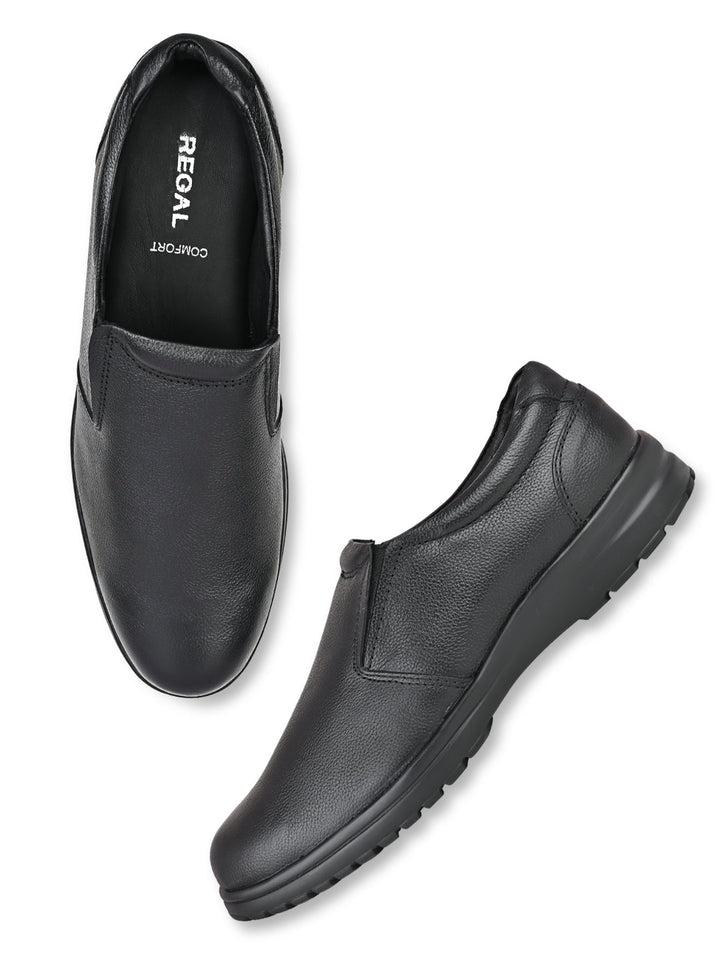 Regal Black Men Leather Slip Ons
