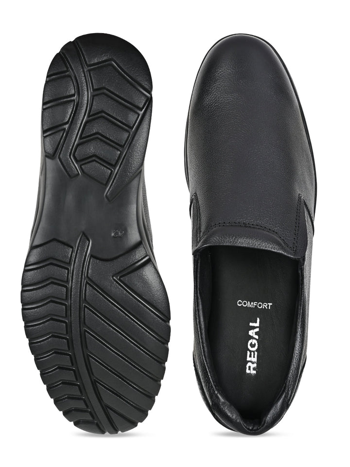 Regal Black Men Leather Slip Ons